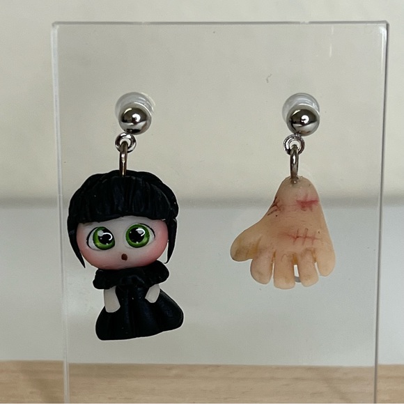Wednesday Addams Clay Handmade Earrings - Picture 2 of 8
